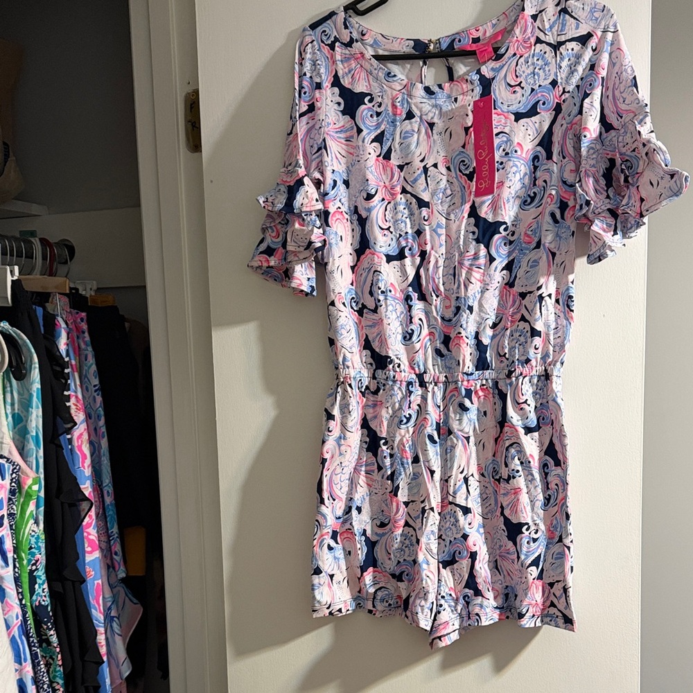 Lilly Pulitzer Pink and Blue Swirl romper size S New w tags